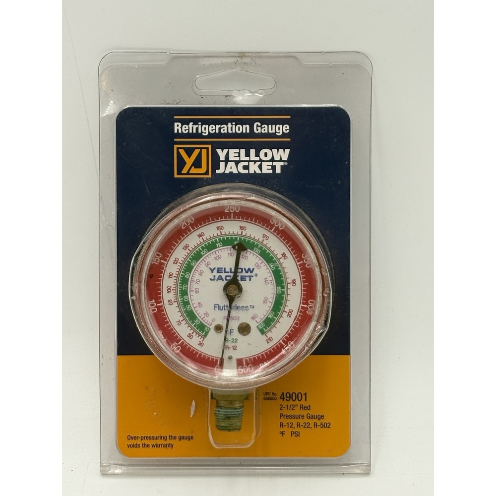 New Yellow Jacket 49001 R12 R22 R502 2-1/2"‎ Red 0-500 PSI Refrigeration Gauge